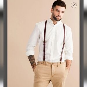 NWOT JJ SUSPENDERS OXBLOOD BROWN LEATHER BUTTON & CLIP ON MENSWEAR MEN OS PREPPY